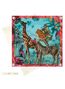 Поздравителна картичка  "Рай - танцуващата Рири, зебра и жираф"